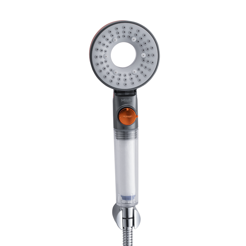 Mila Aquaflex Hand Shower- MBHC0207CR, Hand Shower With Double Sided Water Outlet, Chrome and Copper Finish, 3 Function Filter Shower: Mist Spray/Rain/High Pressure Spray